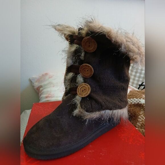 Muk Luks | Women’s Cascade Brown Suede Knit Winter Boots Size 8M NWB - Picture 2 of 13